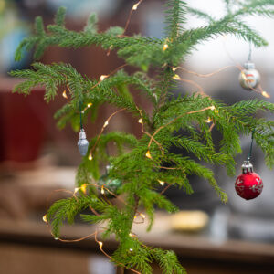 decorated table top Christmas tree